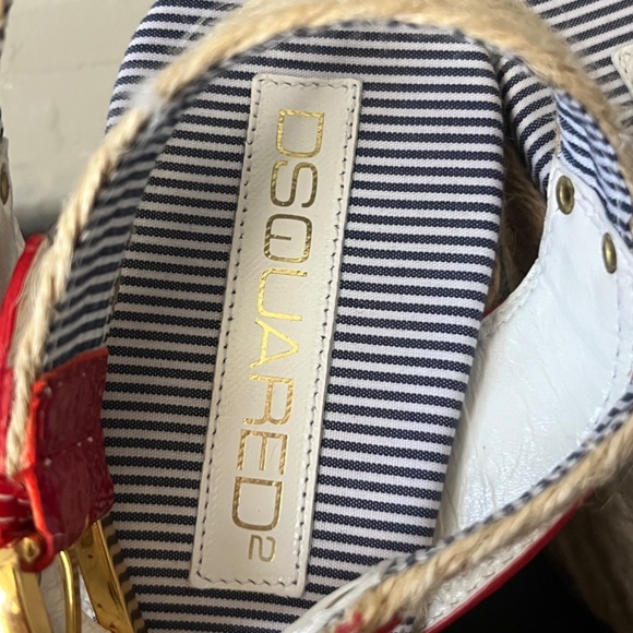 DSQUARED2 Lindoss Gloss Fiamma red buckle platform wedge sandals 39 - Picture 6 of 11